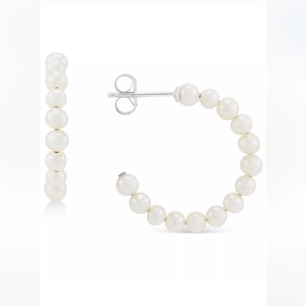 NWT GIANI BERNINI Sterling Cultured Freshwater Pearl (3-3 1/2mm) Hoop Earrings